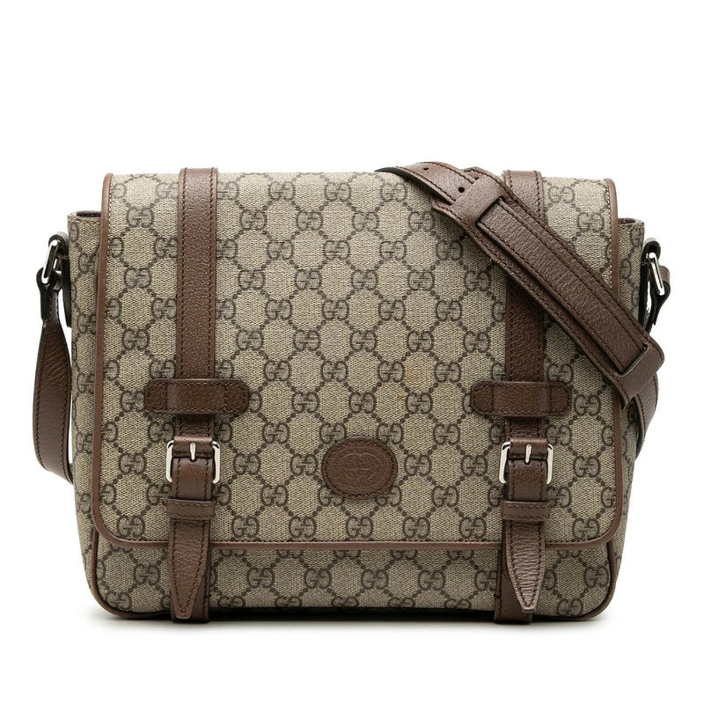 Gucci GG Supreme Messenger Bag Shoulder Beige Cream Brown Leather